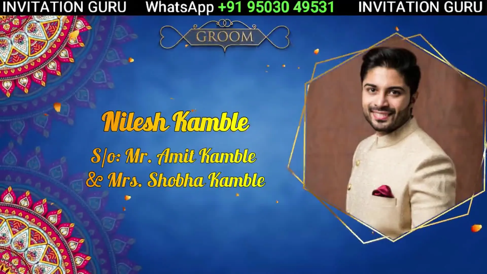 Buddhist Wedding Blue Hexagonal 509 – personalised buddhist wedding invitation video by InvitationGuru