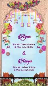 Hindu Wedding Elephant & umbrella 627 | Elegant Hindu Wedding Digital Invite