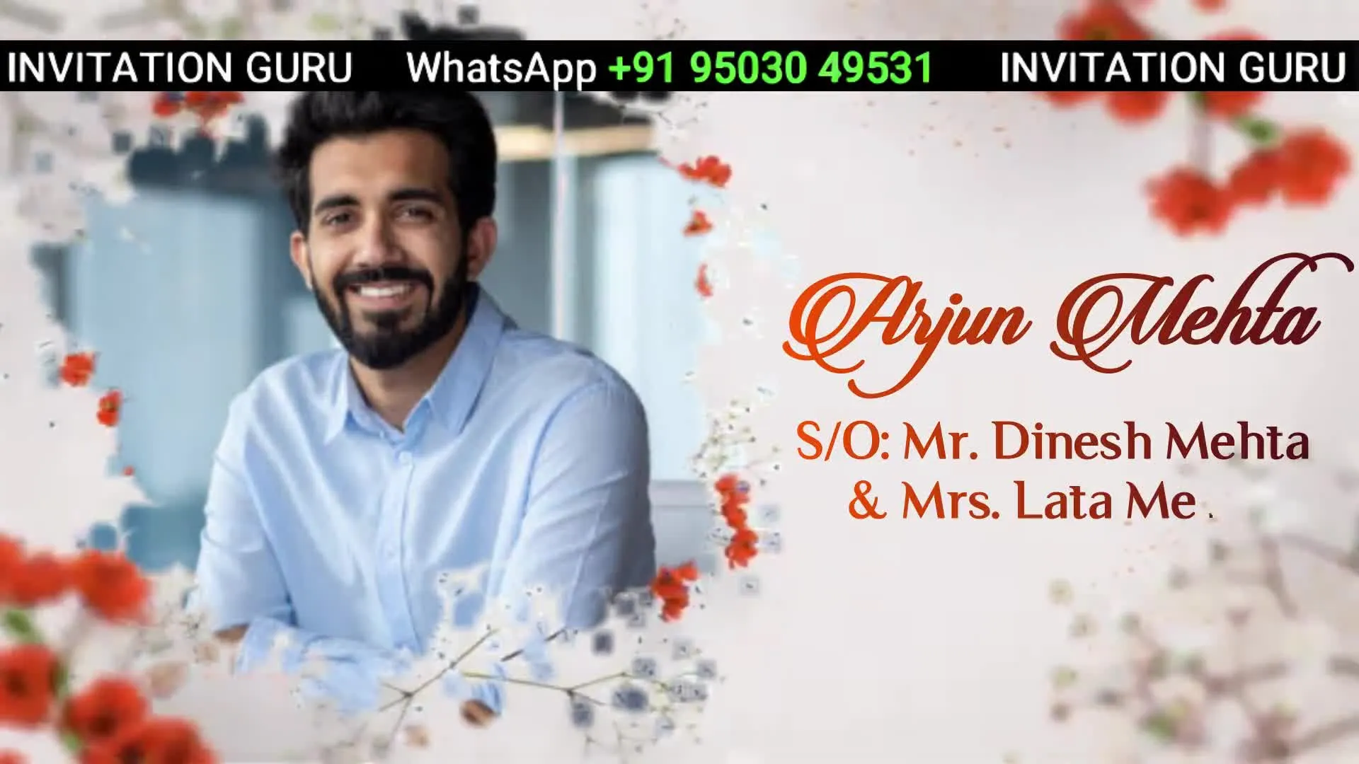 Hindu Wedding Invite Orange Flowers 114 – personalised hindu wedding invitation video by InvitationGuru