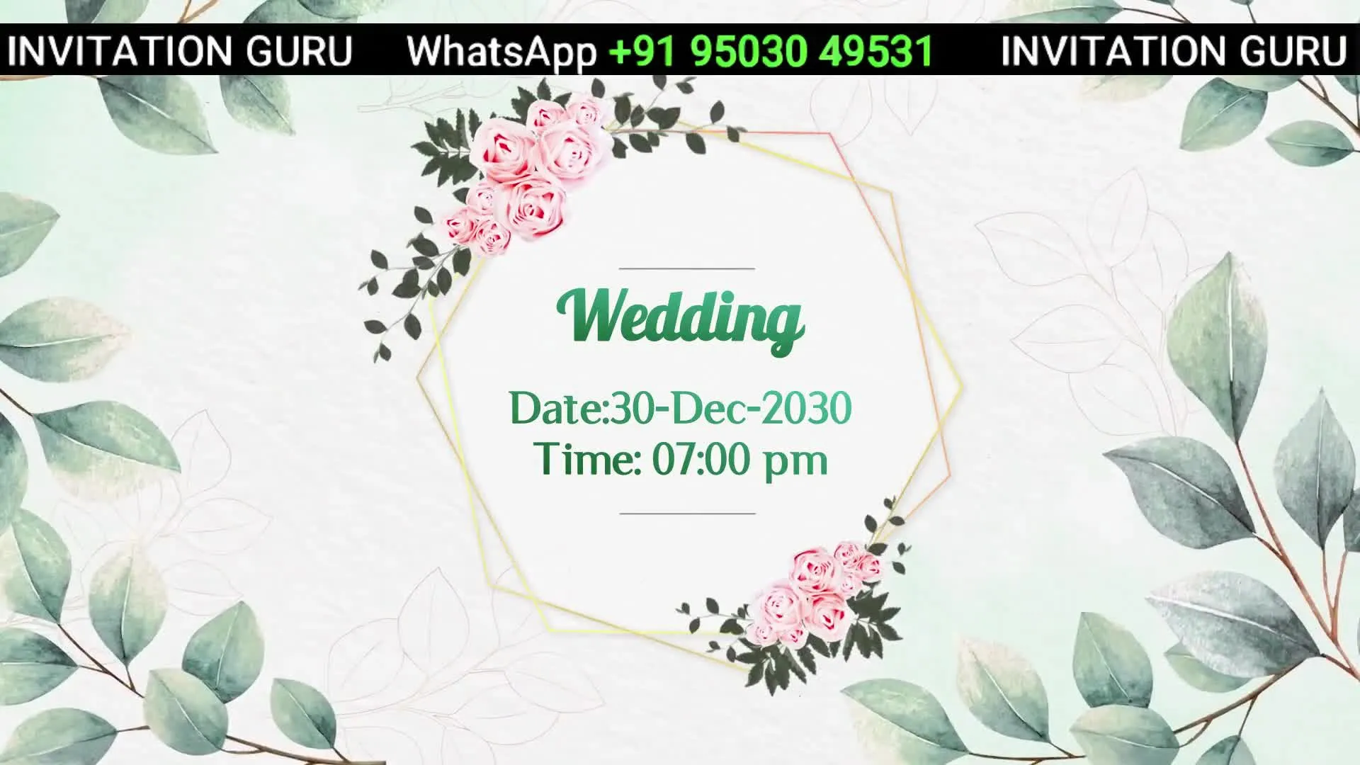 Wedding Invite Green Leaf 103 – personalised wedding invitation video by InvitationGuru