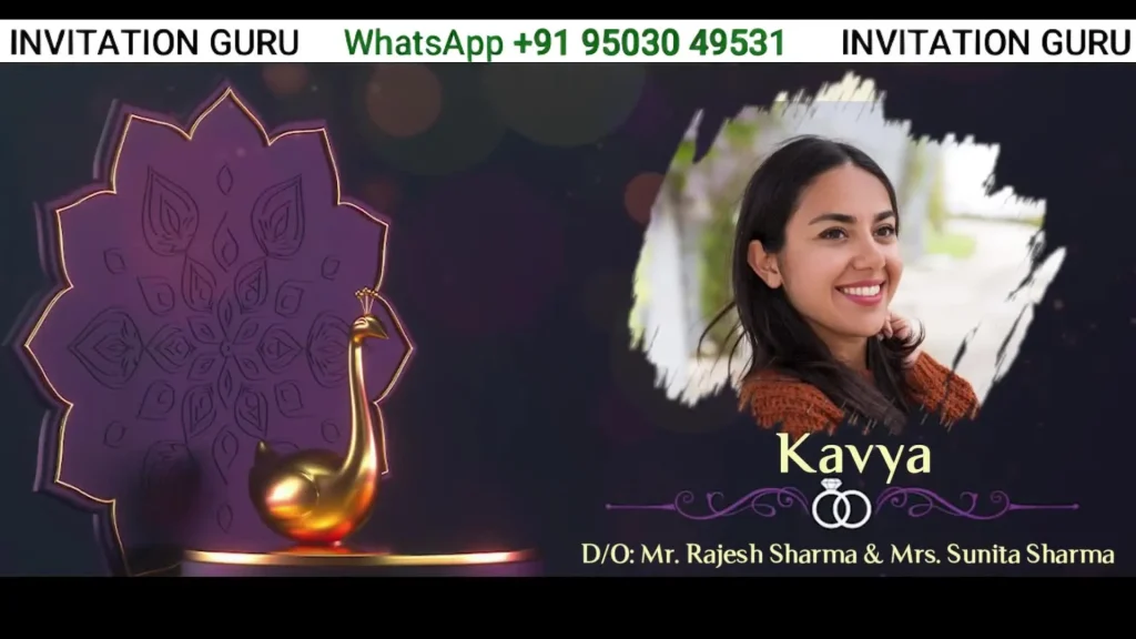 Wedding Invite Violet Golden Peacock 137 – personalised wedding invitation video by InvitationGuru