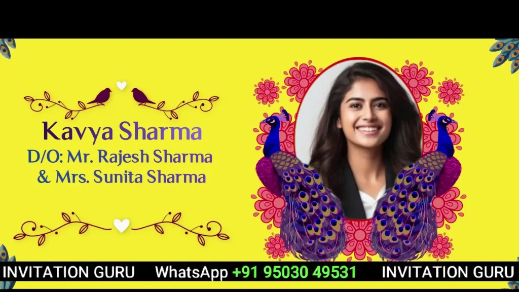 Wedding Template Peacock Yellow 169 – personalised wedding invitation video by InvitationGuru