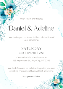 Blue Feminine Watercolor Floral Wedding Invitation