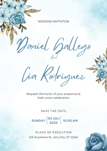 Blue Floral Wedding Invitation Portrait