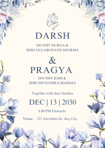 Blue and Pink Traditional Floral Wedding Invitation