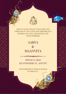 Burgundy and Gold Traditional Indian Wedding Invitation
