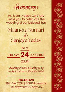 Yellow & Red Wedding Invitation Card