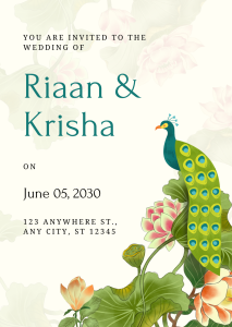 Floral Peacock Elegant Indian Wedding Invitation