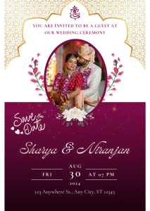 Gold Magenta Pink White Indian Traditional Wedding Invitation