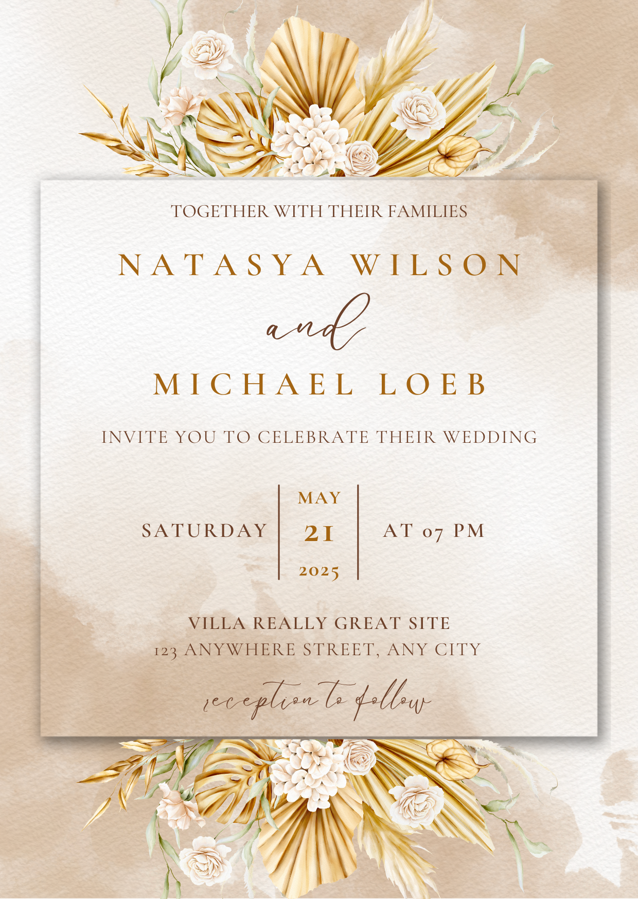 Gold and Brown Watercolor Minimalist Wedding Invitation Card – personalised wedding card by InvitationGuru