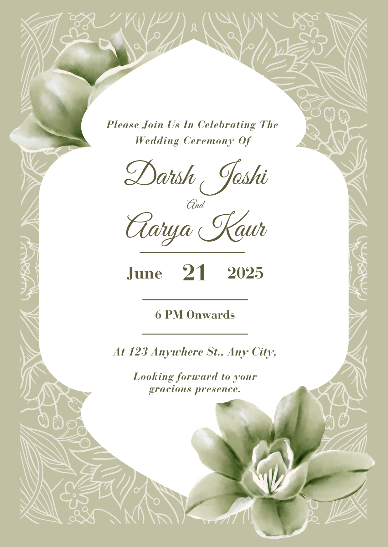 Green Floral Elegant Indian Wedding Invitation Card