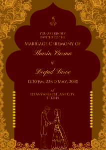 Maroon and Brown Traditional Wedding Invitation Card