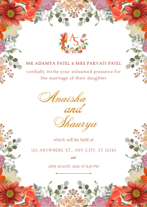 Orange and Red Floral Wedding Invitation Card