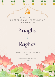 Pink and Green Traditional Wedding Invitation
