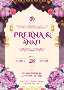Purple and Cream Wedding Sangeet Invitation