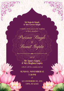 Purple and Golden Wedding Invitation