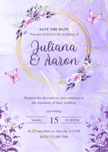 Purple and White Watercolor Illustrative Wedding Invitation