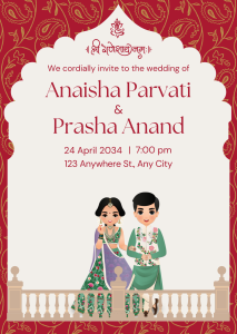 Red And White Illustrative Minimalist Indian Wedding Invitation