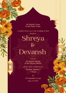 Red and Creme Floral Traditional Indian Wedding Invitation
