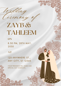 White and Brown Illustrative Wedding Invitation Card