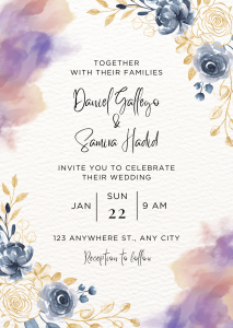 White and Grayish Blue Watercolor Flower Wedding Invitation