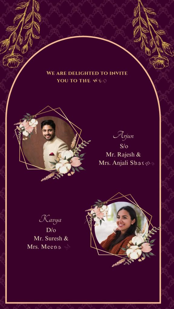 Burgundy Premium Wedding Invitation Video – personalised wedding invite in reels style invitation video by InvitationGuru