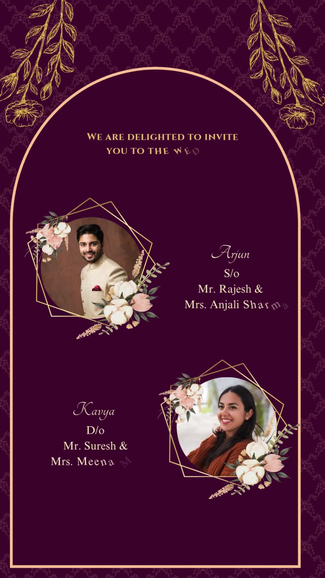 Burgundy Premium Wedding Invitation Video – personalised wedding invite in reels style invitation video by InvitationGuru