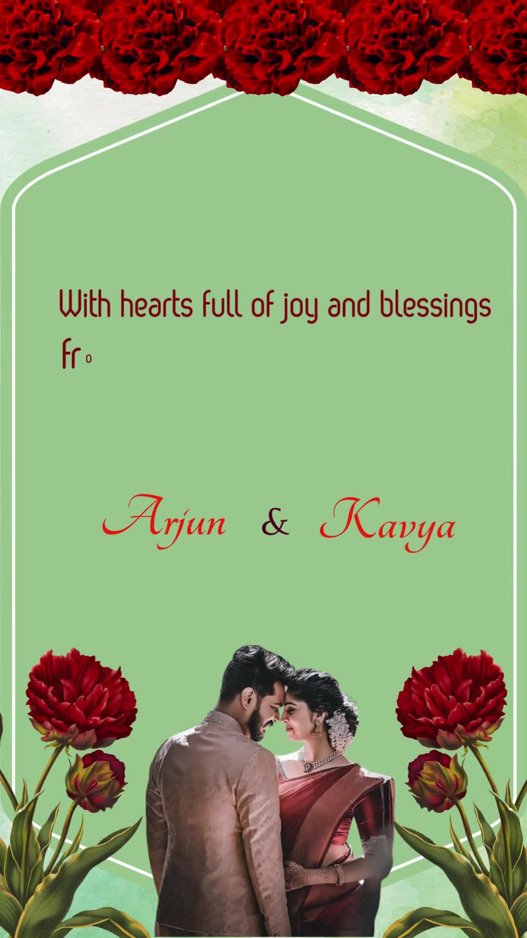 Green and Red Floral Indian Wedding Invitation Mobile Video – personalised wedding invite in reels style invitation video by InvitationGuru