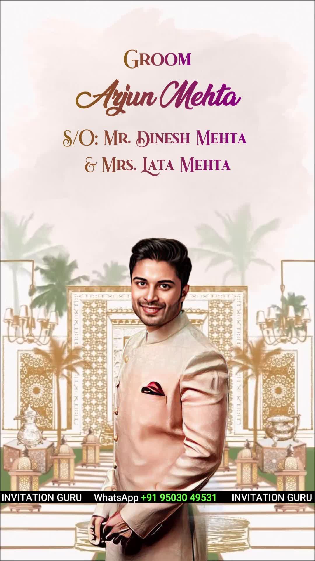 Wedding Invitation - Vertical - Pink Mahal Theme - 1077 – personalised wedding invite in reels style invitation video by InvitationGuru