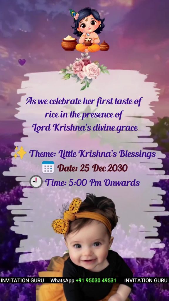 Annaprashan Ceremony - Krishna & Violet Theme - 211 – personalised annaprashan invitation video by InvitationGuru