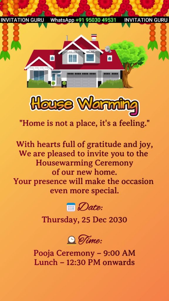 House warming - orange & yellow - 145 – personalised housewarming invitation video by InvitationGuru