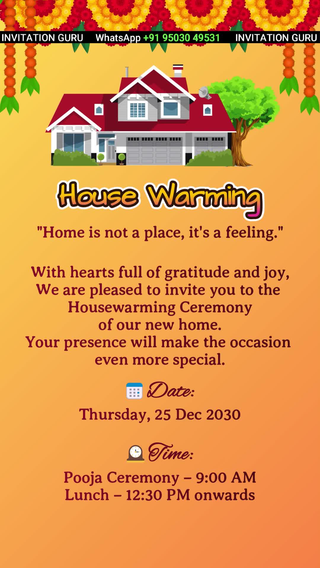 House warming - orange & yellow - 145 – personalised housewarming invitation video by InvitationGuru