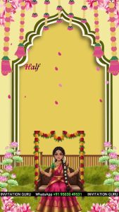 Half Saree Ceremony Invitation Traditional Yellow & Green 1818