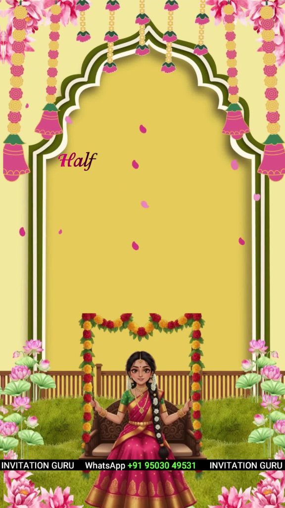 Half Saree Ceremony Invitation Traditional Yellow & Green 1818 – personalised half saree invitation video by InvitationGuru