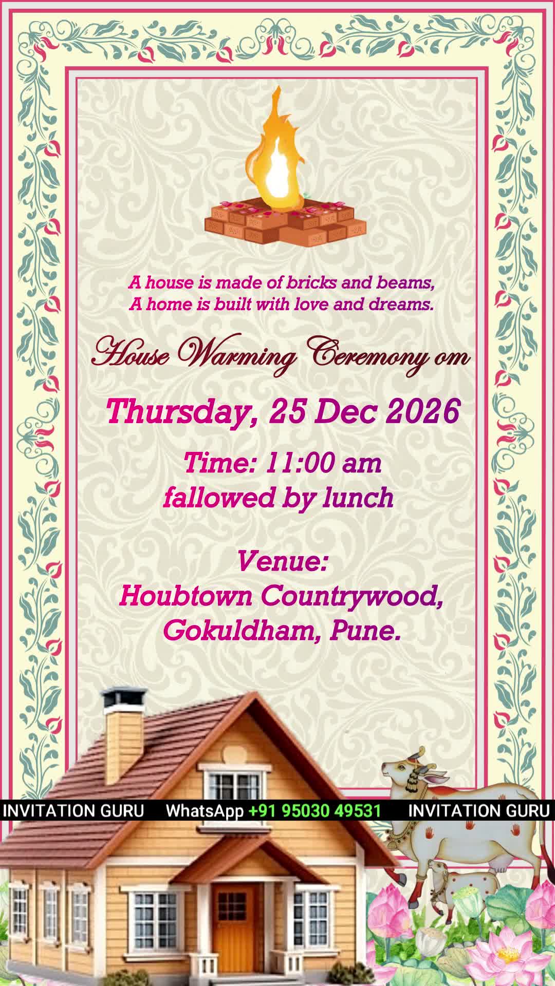 Housewarming Invitation Beige Theme Banana Tree & Cow 741 – personalised housewarming invitation video by InvitationGuru