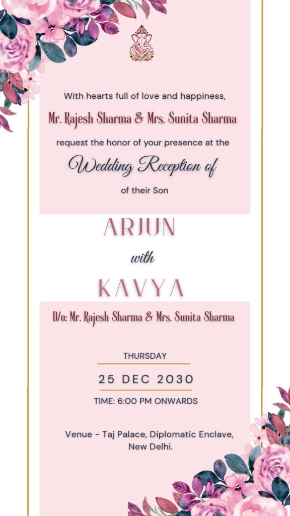Wedding Reception Invitation White & Pink Flowers Theme 6464 – personalised wedding reception invitation video by InvitationGuru