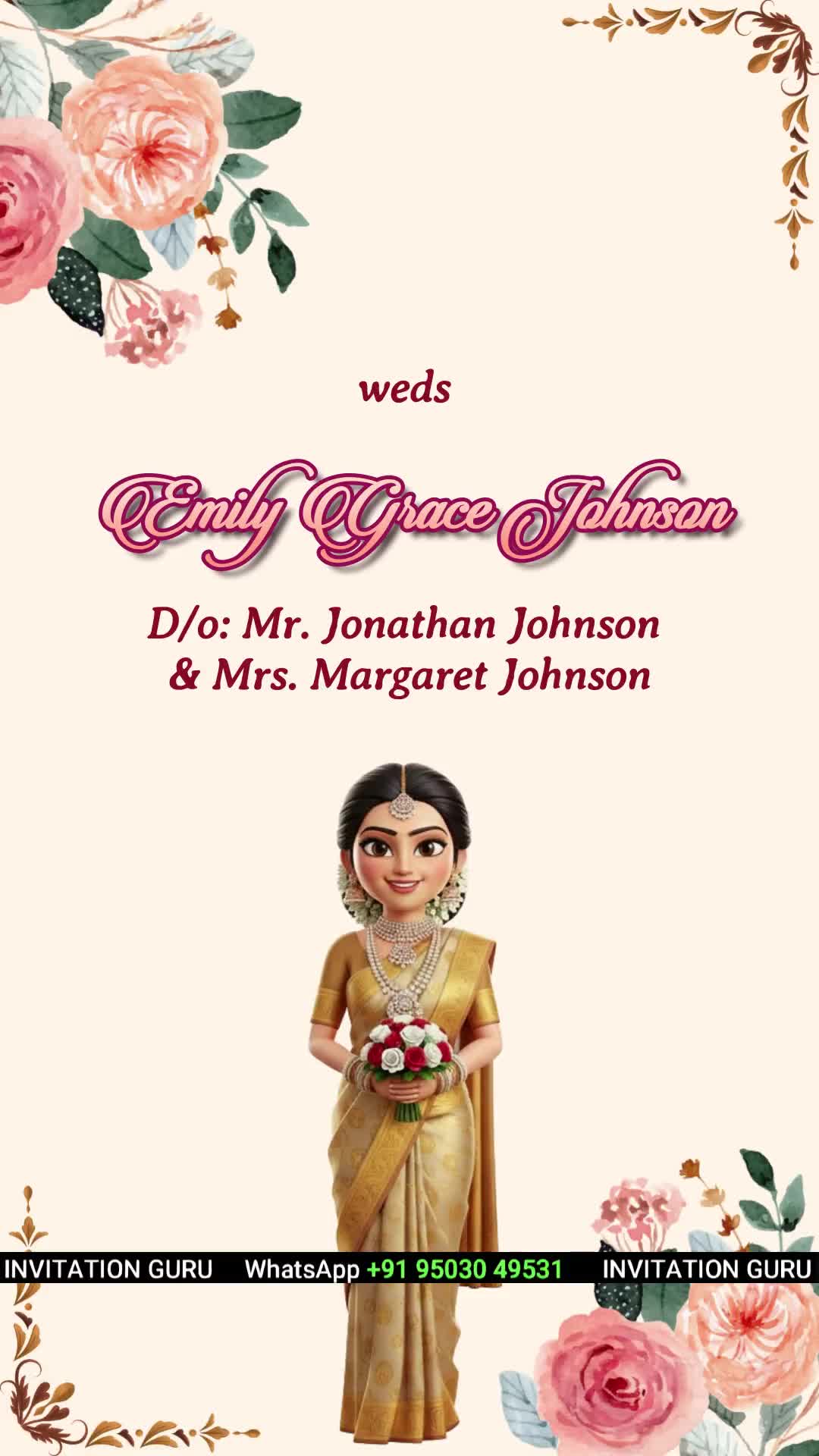 Christian Wedding Invitation Video Beige & Orange Flowers 6565 – personalised christian wedding invitation video by InvitationGuru